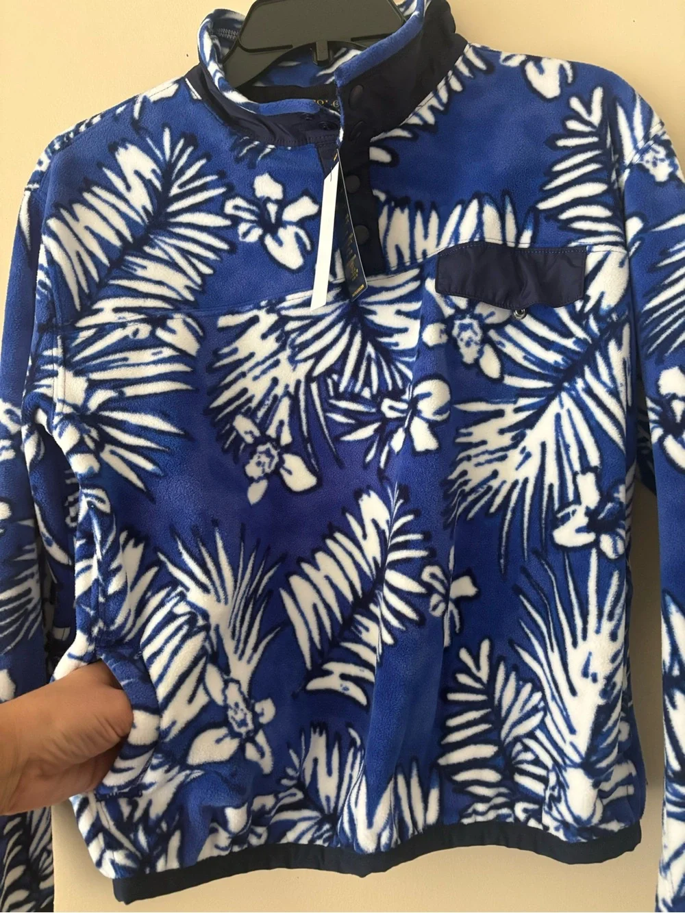 Ralph Lauren Blue & White Floral Girls Fleece Pullover Jacket sz. L(12-14) New